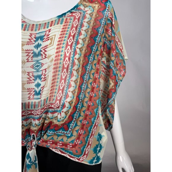 Live and Let Live Sheer Multicolored Tie-Front Top Size M 100% Polyester - Picture 16 of 16